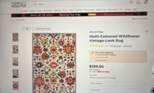 RUG, Multicoloured - Wildflower Vintage Look 290cmm x200cm, New