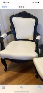 Stunning provincal black chairs with white leather
