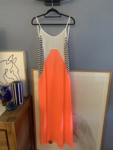 Paradisco Neon and Stripe Spaghetti Strap Backless Maxi Dress Size 10