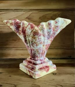 Vintage Art Deco Mottled Ceramic Glazed Fantail Vase