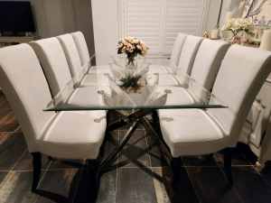 White Leather Dining Chairs x10