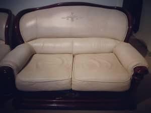 Italian Leather Beige 2 and 3 Seater Sofa Couch Lounge Suite