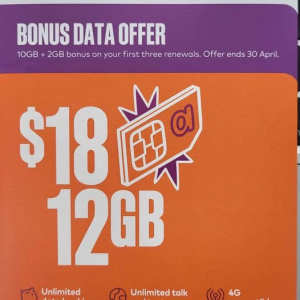 Mobile phone Sim card powered by Optus - 12GB unlimited talk & txt