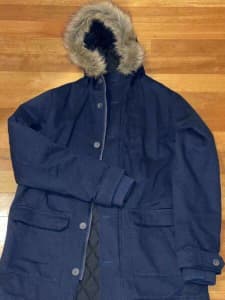 Navy 3/4 Jacket with faux fur trimmed hood