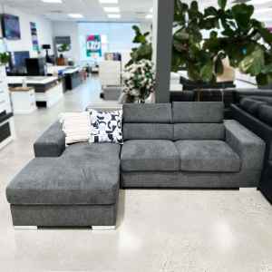 ON SALE! Modern & Sleek Alessandra Dark Grey Fabric L-shaped Sofa