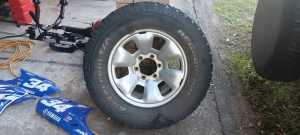 set of 4 steel 6 stud wheels , tyres , rims 265/65/17