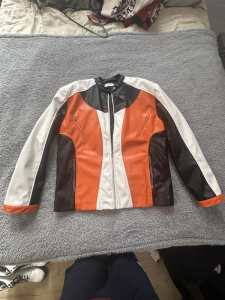 Orange, White and Black leather jacket