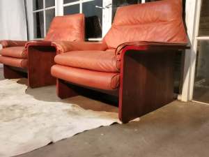 Beautiful Catt Mid-Century Blackwood Leather Armchairs -Can Deliver