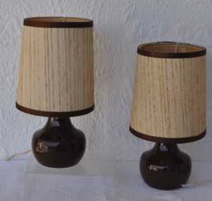 2 mid century lamps w linen shades, price both