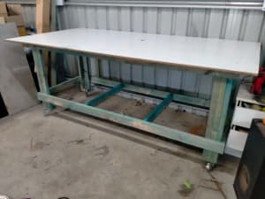 Wooden Workbench on Wheels with Laminate Top