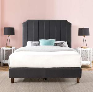 Queen size slate colour velvet bed frame (near new) 