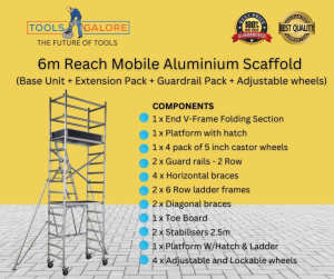 6m Reach Mobile Aluminium Scaffold (Base Unit ExtensionPack Guardrail)