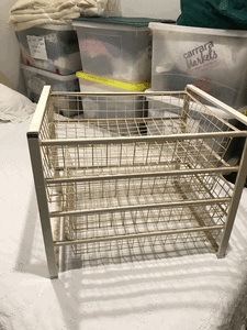 Sturdy metal frame with wire shelves