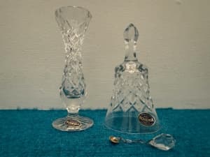 Vintage Bohemia 24% Lead Crystal Bell and bud vase