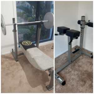 Gym Equipment / Hyperextension and Bench Press with Weight Plates