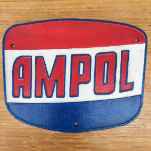 Ampol Motor Oil 30cm Hamburger Style Cast Iron Sign Plaque Man Cave