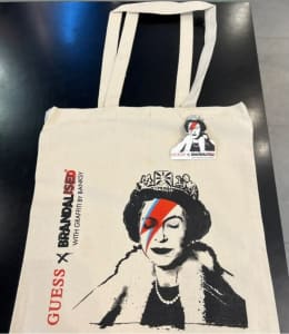 Banksy x Guess Collaboration Queen Elizabeth Canvas Tote Bag Brand New