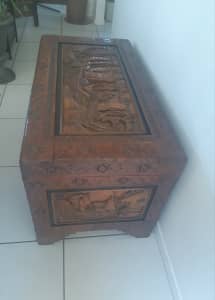 Camphor carved wooden chest 