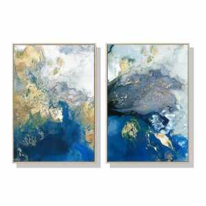 Wall Art 40cmx60cm Marbled Blue And Gold 2 Sets Gold Frame Canva...