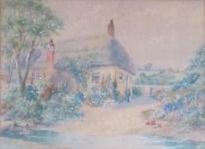 Edgar A Holloway Watercolour 'Thatch Cottage'