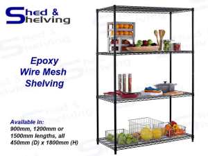 NEW Epoxy Wire Mesh Shelving Rack Shop Kitchen Black 3 sizes FROM