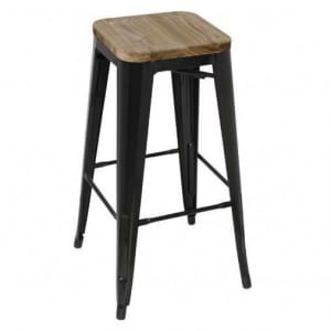 Bolero (Pack of 4) Black Steel Bistro High Stools with Wooden Seatpad