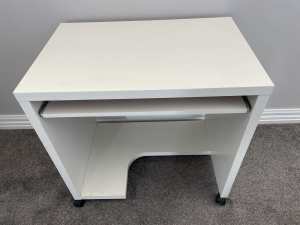 IKEA student desk on wheels, white with keyboard tray drawer