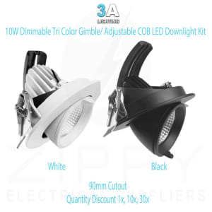 10W Dimmable Tri Color Gimble/ Adjustable COB LED Downlight Kit