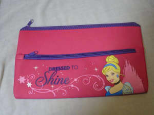 New Pink Princess neoprene pencil case 2 zipped compartments
