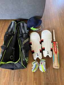 Cricket Gear - Kids pads, helmet, gloves and bat