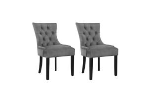 Dining Chair Set of 3 Velvet Grey French Style