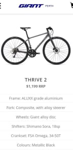 City bike, Thrive 2 metallic bike. Size XS. 