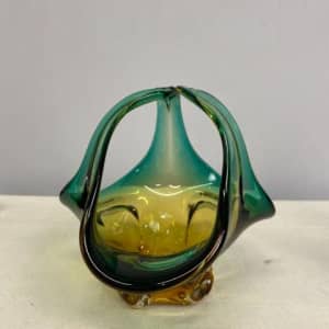 Vintage Green and Yellow Art Glass