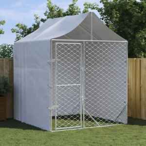 Outdoor Dog Kennel with Roof Silver 2x2x2.5 m Galvanised Steel...