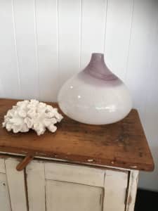 White and dusty pink glass feature vase