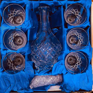 A Bohemian Crystal Leeds Claret Set - a Decanter and 6 Glasses