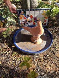 Mosaic sold ,for the garden ,saucer and chook the lot 