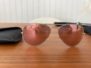 Ray Ban Aviators silver frame pinkish lense