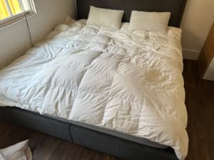 King size bed frame, Mattress and accessories for sale 