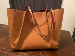 Leather look tan large bag as new worn once