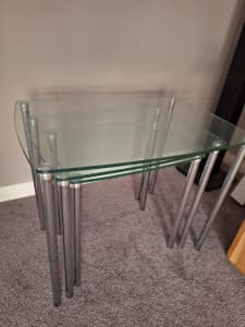 Nest of 3 glass side tables with chrome legs