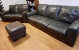 Leather lounges and foot rest. Nick Scali. Dark grey.
