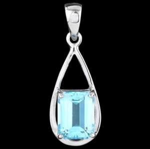 NEW NECKLACE blue topaz pendant stamp 925 silver 14K white gold plate