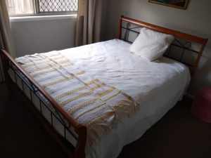 Queen size bed frame, slates & mattress