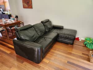 Black leather lounge with chaise and recliner