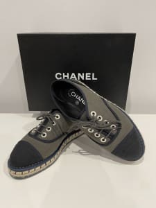 100% Authentic Chanel Espadrilles Khaki Black Shoes!