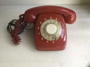 Vintage Rare Retro PMG Telecom Red Rotary Telephone