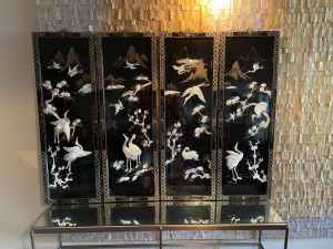 Set of four vintage mother of pearl Chinese lacquer panels