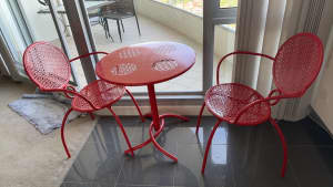 Red outdoor table chair set - been inside