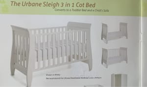 Boori Urbane Sleigh 3 in 1 Cot /Toddler Bed + change table